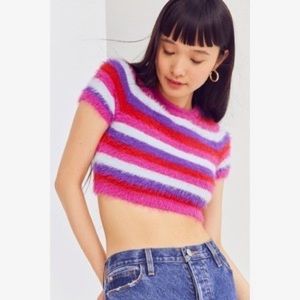 Kimchi Blue Urban Outfitters fuzzy stripe crop top